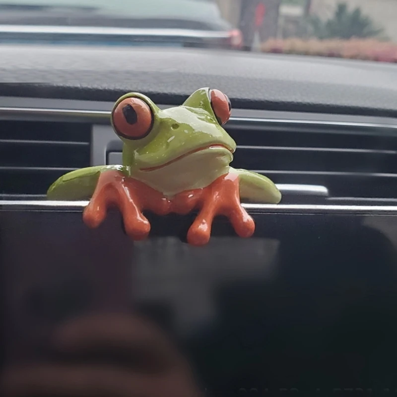 Funny Resin Frogs Statue for Desk and Shelf Decors, Small Tabletop Animal Accent with Painted Finish for Car Rear View Mirror