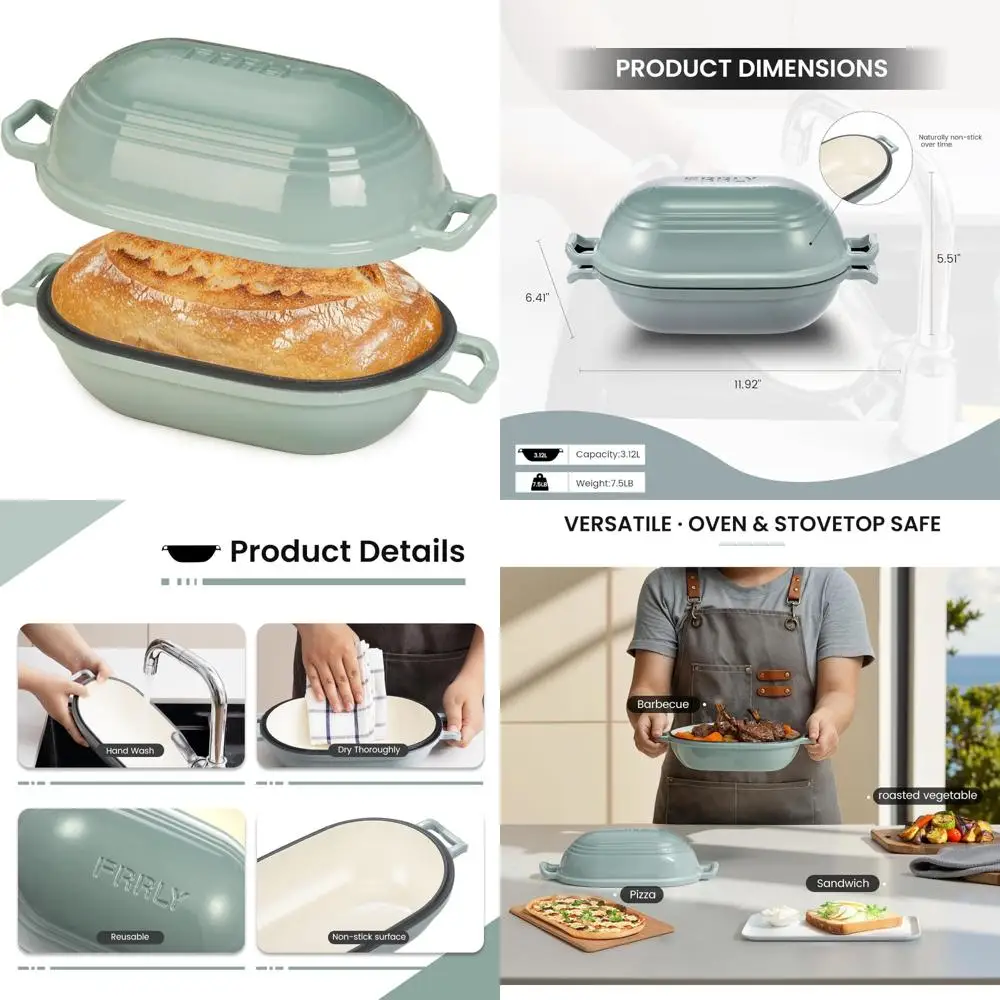 

Enameled Cast Iron Dutch Oven for Sourdough Bread Baking - 9 x 5.8 Inch Oval Pan with Lid, Perfect for Homemade Bread Recipes