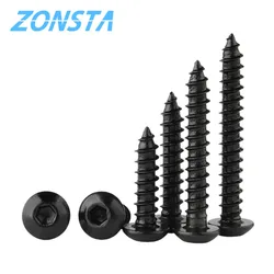 10/20/30pcs M3 M4 M5 M6 Grade 8.8 Black Carbon Steel Hex Socket Screw Hexagon Button Round Head Self Tapping Screws