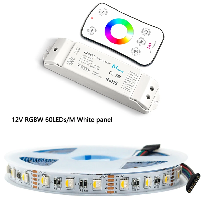 5meter(IP20) LED RGBW Strip With M4 Remote &M4-5A Wireless Receiver;12V 24V Input;5A*4CH Output LED RGB RGBW Controller