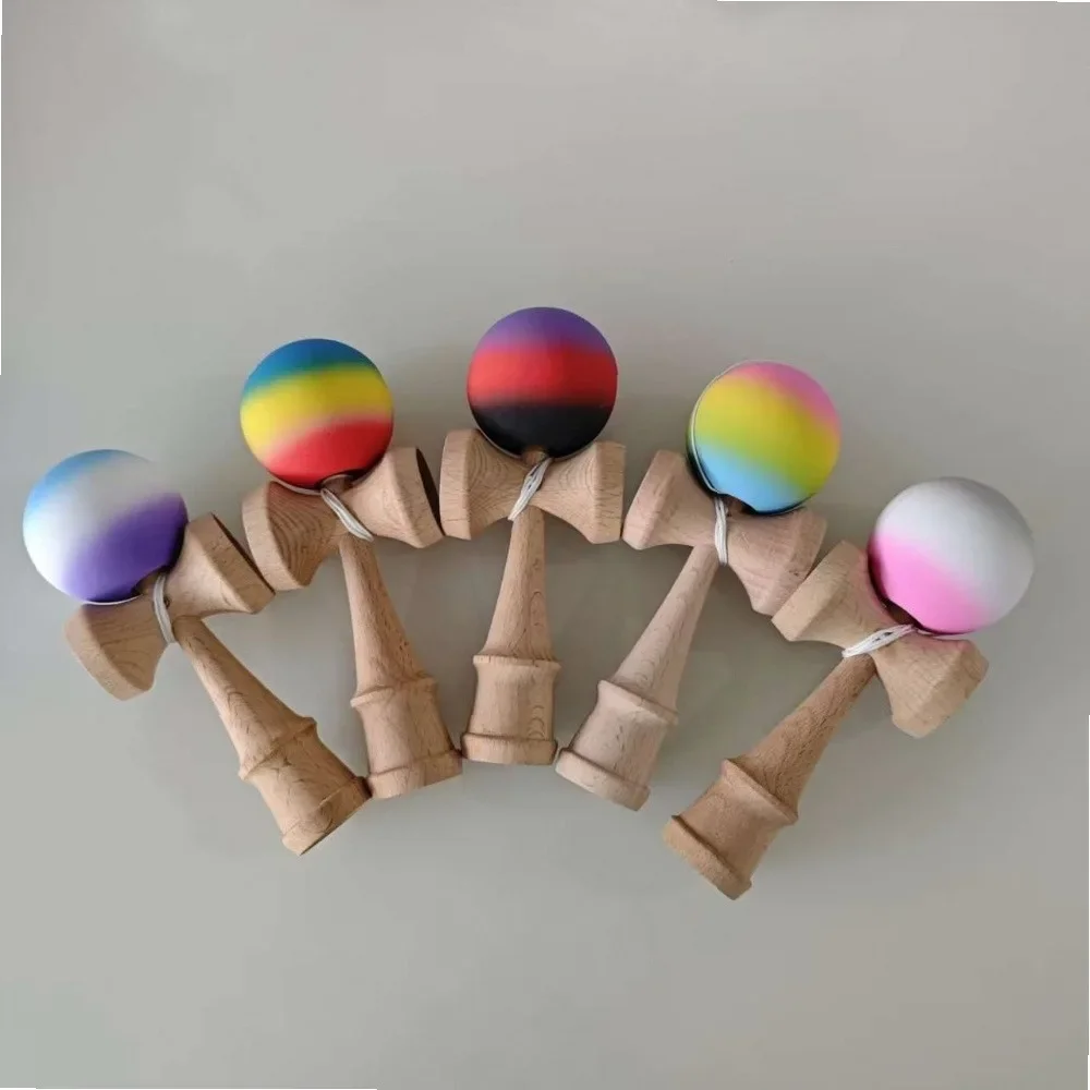 Professional Kendama Skill Ball Tricolor Gradient Moon Shape Solid Beechwood Precision Balance Control Hand-Eye