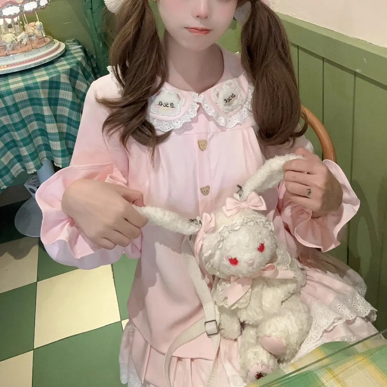 اليابانية Kawaii تي شيرت الفتيات النساء تيز أبلى كم Harajuku تي شيرت لطيف طويل الأكمام لوليتا قميص تنوعا بلايز عادية