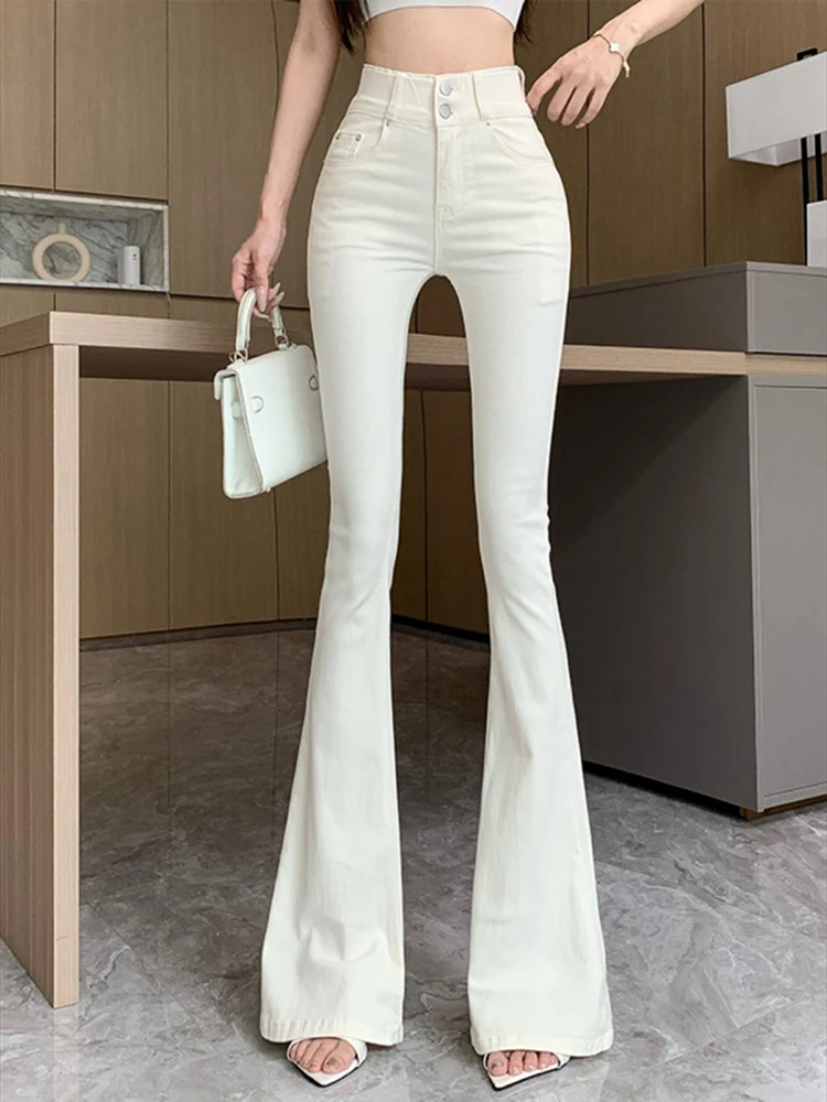 Casual cintura alta calças jeans retas estilo coreano hip almofada magro alargamento primavera sexy feminino rua vintage jeans