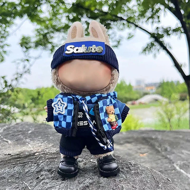 Simpatici mini vestiti per bambole di peluche Solo abiti Accessori di abbigliamento per bambole Labubu da 17 cm Maglione con cappuccio Abbigliamento Regali per bambini fai da te
