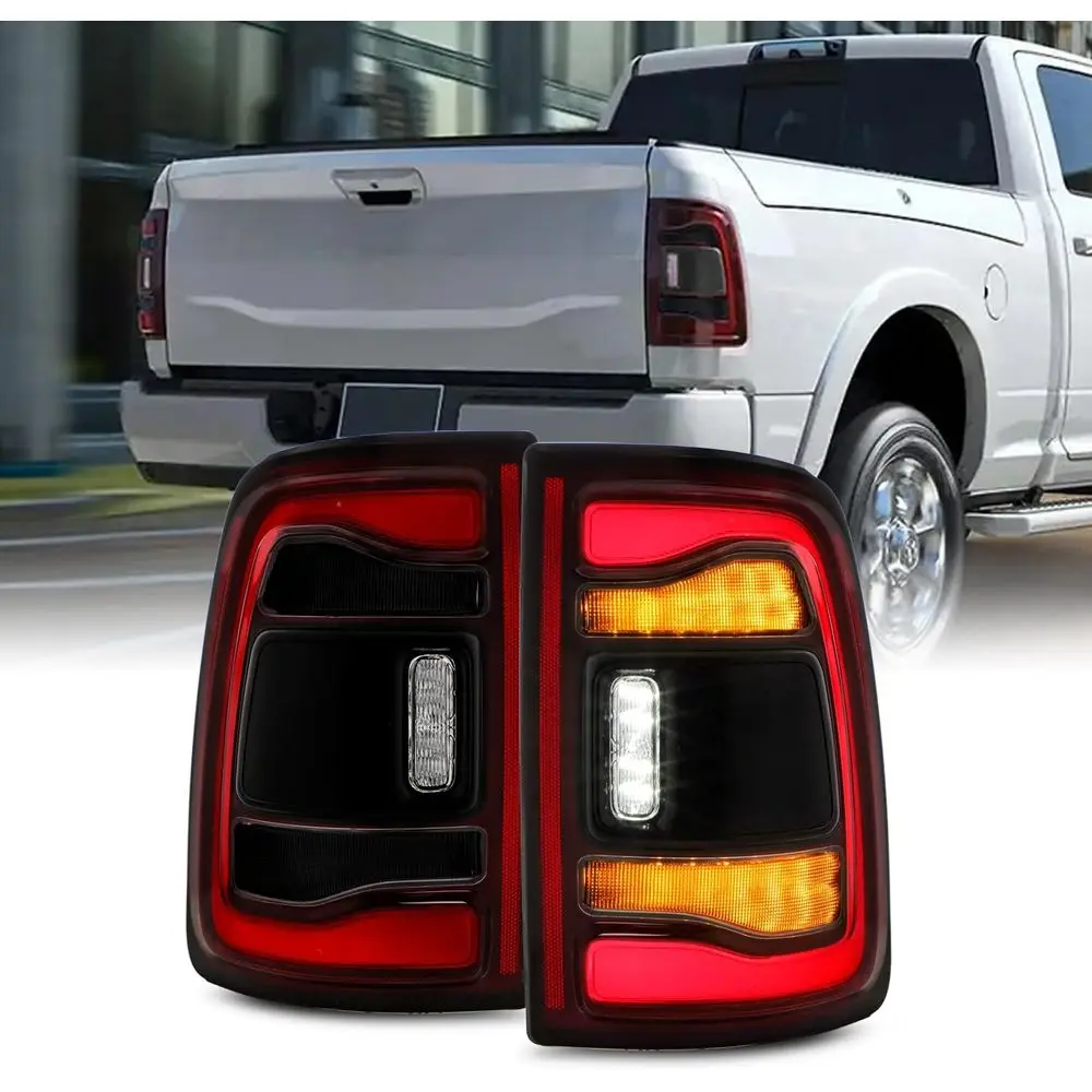 

Задний фонарь в сборе для Dodge Ram 2500 3500 2019-2024 [обновление с лампами накаливания] с черной окантовкой и дымчатым сигналом поворота, светодиодный, для правой стороны