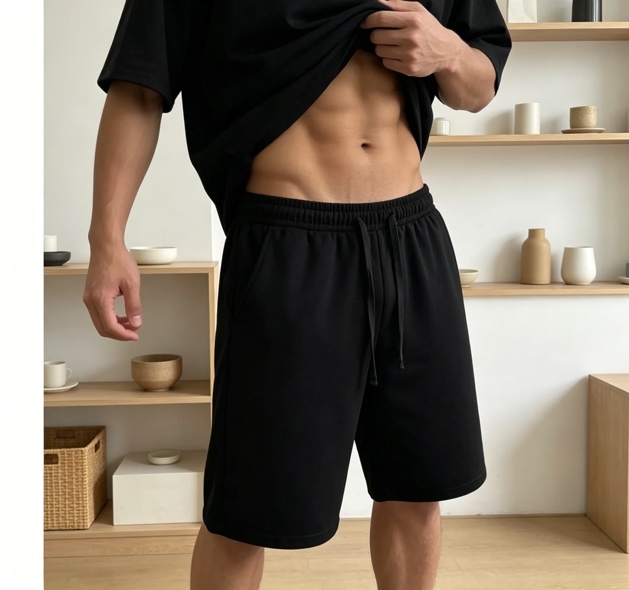 Hot Sale Men's Soft Casual Loungewear Shorts Solid Color Loose Fit Elastic Drawstring Home Daily Short Pants  shorts for men