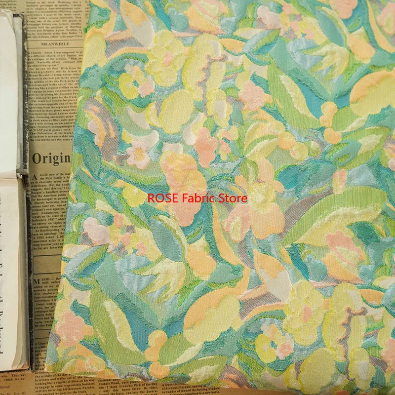 1 meter Oil Painting Style Classic Yarn Dyed Jacquard Fabric Women's Floral Shirt Elegant Dress Decorative Sewing Fabric