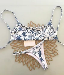 RUOTONGSEPT Women Swimsuit Knitted Bikini Set Sexy Blue White Print Split Swimsuit Bikini Brazilian Triangle Swimwear