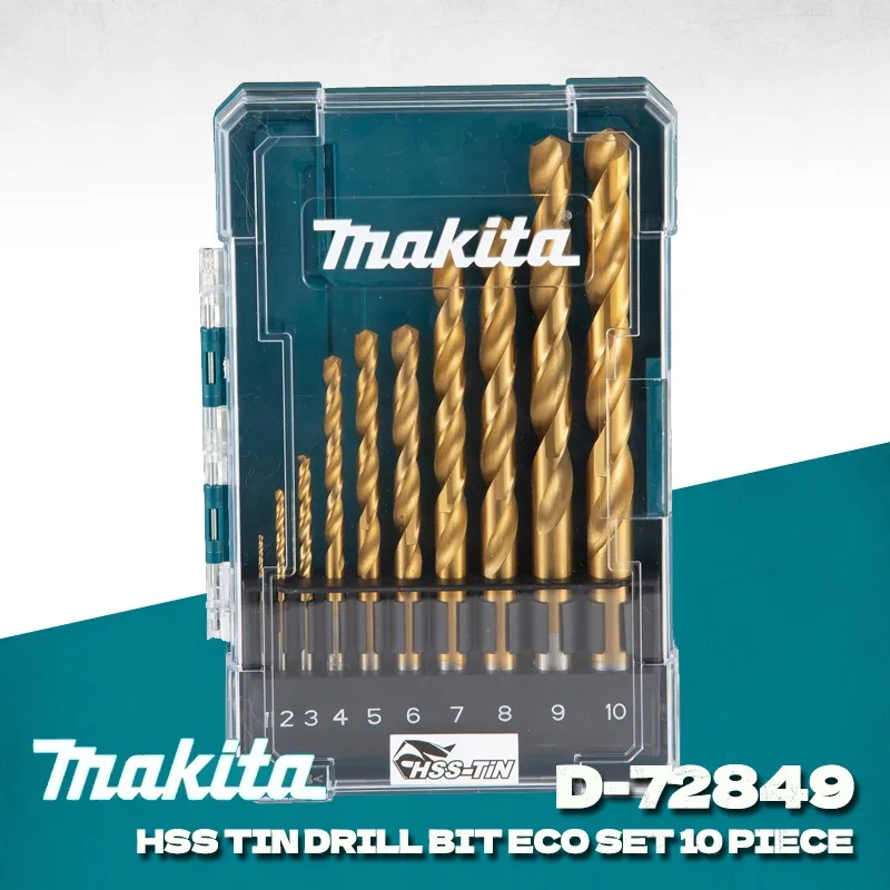 

MAKITA D-72849 Набор сверл HSS-TIN, 10 шт., прямой хвостовик, дерево, металл, титановое покрытие, спиральные сверла, аксессуары для электроинструментов