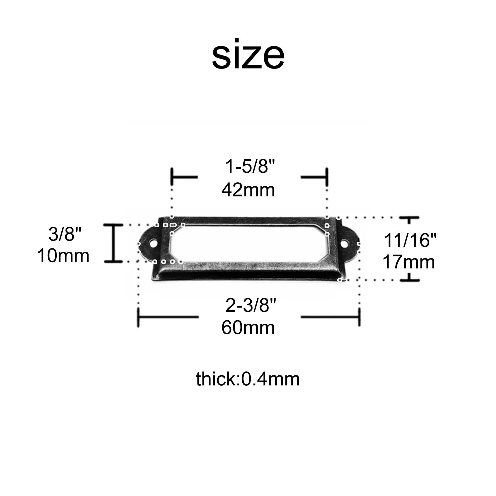 HZYUEGOU 12 Stück 17x60mm Metall-Eisen-Etikettenhalter mit Griff für Namenskarten, Schmuckschatullen, Schränke, Schubladen und Holzkisten – Detail 1