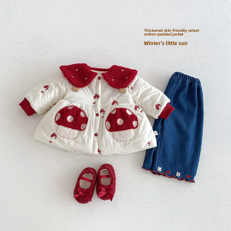 ملابس الفتيات السنة الغربية الجديدة 2025 شتاء جديد فستان سنة واحدة ملابس عيد ميلاد الطفل القطن الفطر سترة قطن #3