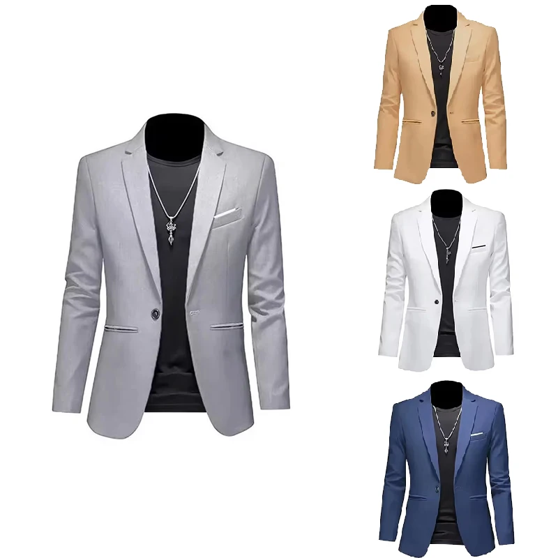 

Модный мужской однотонный повседневный костюм с искусственным карманом на левой груди, мужской осенне-зимний костюм с длинными рукавами, эластичная куртка