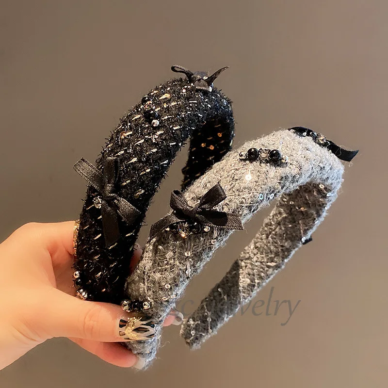 

Korean Dongdaemun Hand-sewn Crystal Bow Hairband for Women, High-end Fashionable High Skull Top Elegant Outdoor Versatile