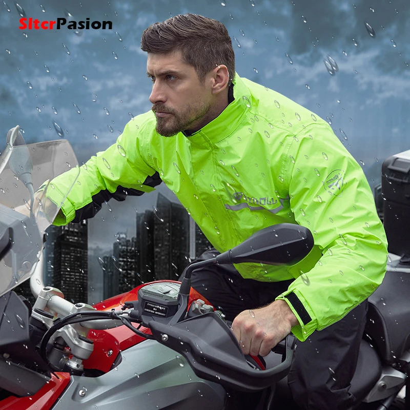 Homens capa de chuva motor split ternos de chuva reflexivo à prova dwaterproof água motocicleta jaqueta calças com boné chuva moto capa de chuva