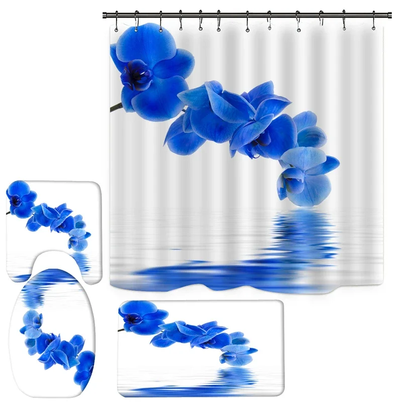 

Floral Fragrance Printing Bathroom Set Shower Curtain Bathroom Mat Toilet Cover Set Shower Curtain Home Decoration Waterproof