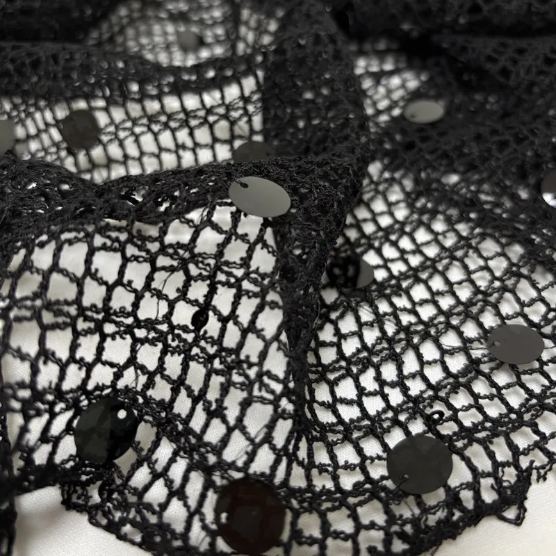 

Sequin Embroidery Bead Knitted Mesh Fabric for Soft DIY Sewing Smock Clothing Decoration Fashion Wholesale Cloth Material