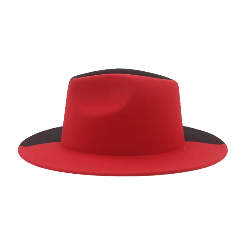 Kapelusz Fedoras Kapelusze Zimowe Kobiety Patchwork Filcowe Czapki Mężczyźni Fedora Czerwony Czarny Nowa Moda Luksusowe Czapki dla Mężczyzn Sombreros De Mujer Gorros — zdjęcie 4