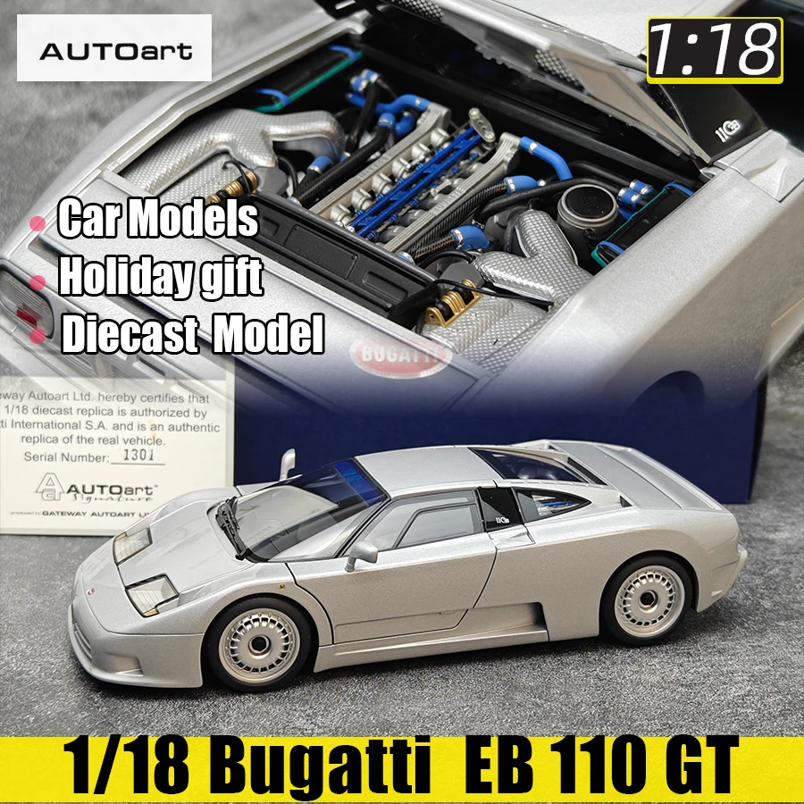 Bugatti EB110 GT Silver White Red 1/18 Autoart die cast model Static Display Holiday Gift Collection Collection card