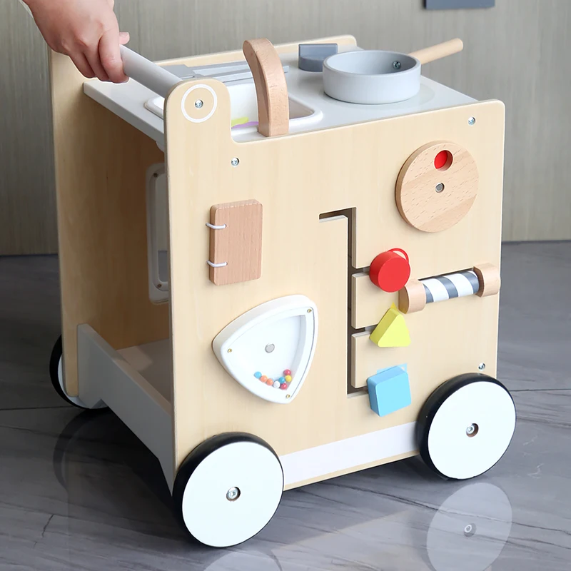 Educational toys Multi-functional three-in-one modern wooden table living room trolley and baby learning walker