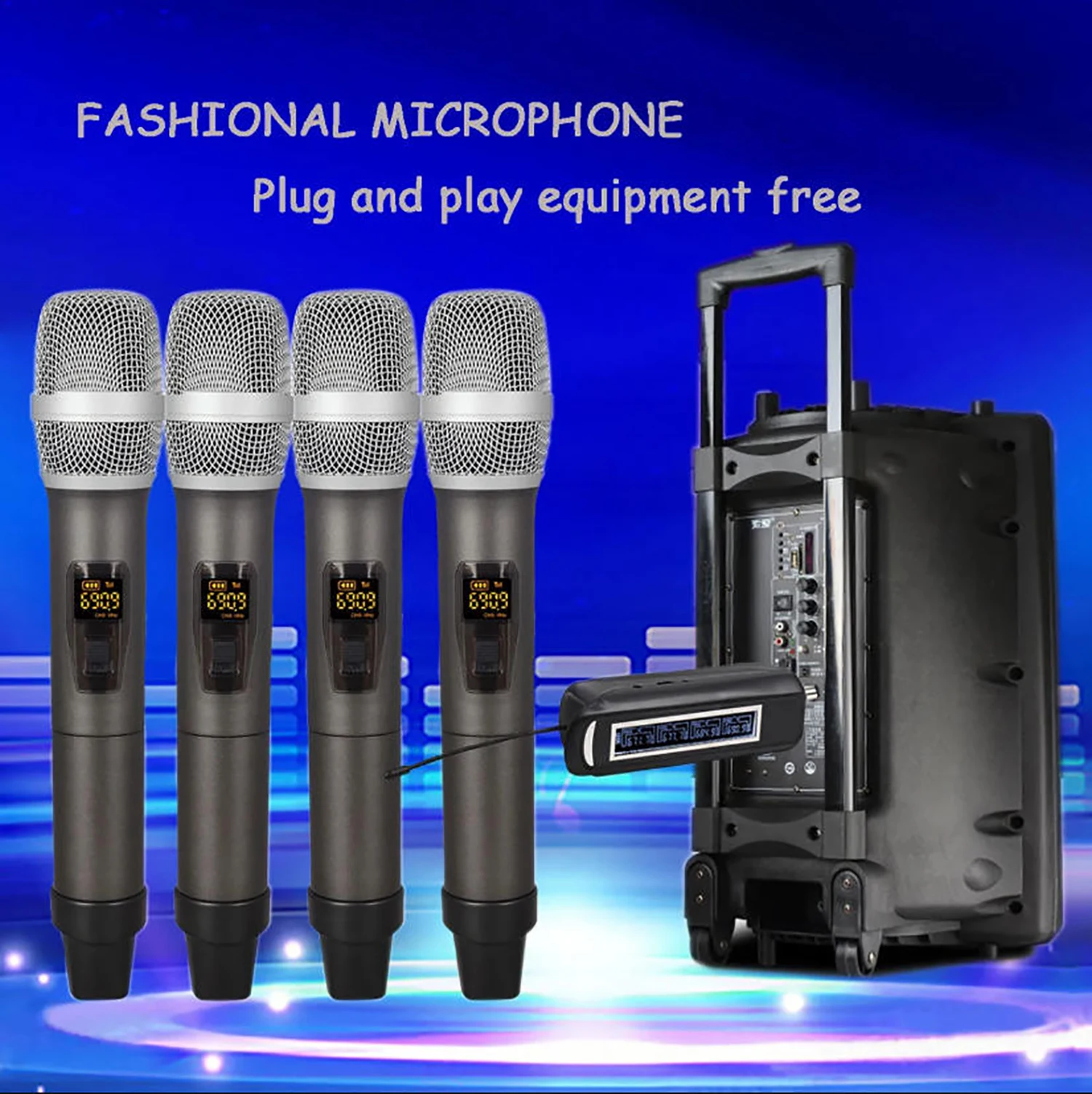 

U-band FM wireless microphone one to four with receiver microphone hand-pulled box karaoke microphone wholesale