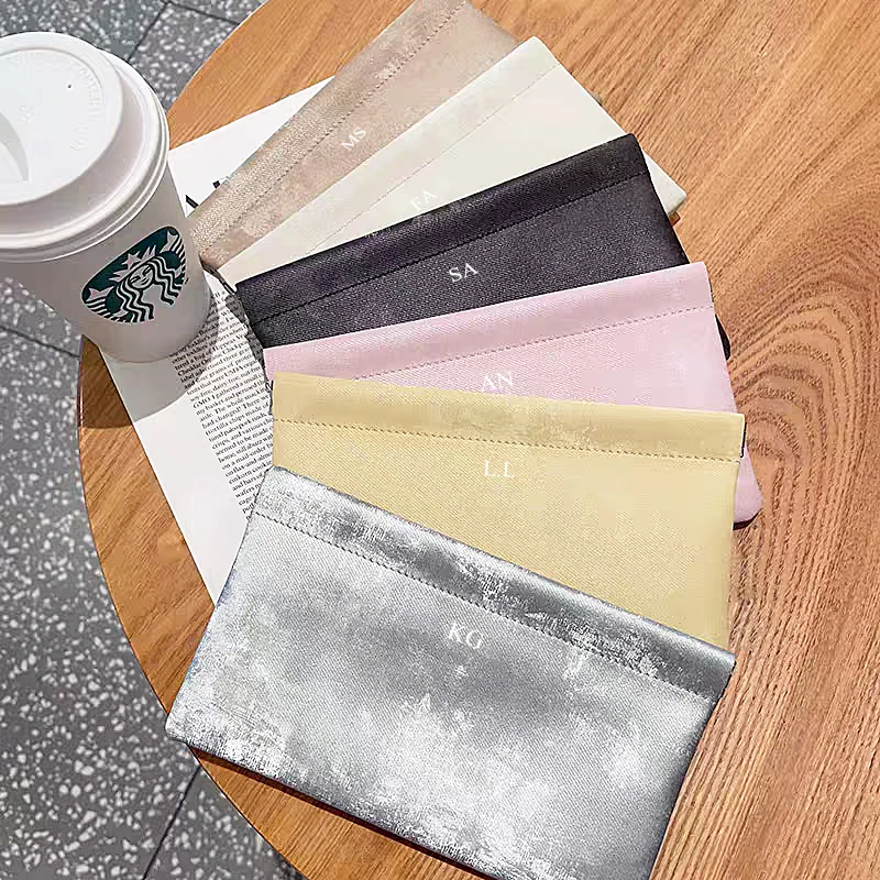 Genuine Leather Custom Initials Silk Phone Purse Soft Suede Leather Luxury Woman Long Wallet Card Holder Coin Purse Clutch Bags