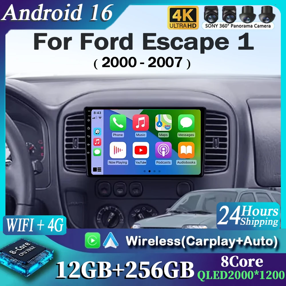 Android 16 CarPlay Auto For Ford Escape 1 2000 - 2007 Car Radio Multimedia Video Player Navigation stereo GPS 4G WIFI DSP RDS