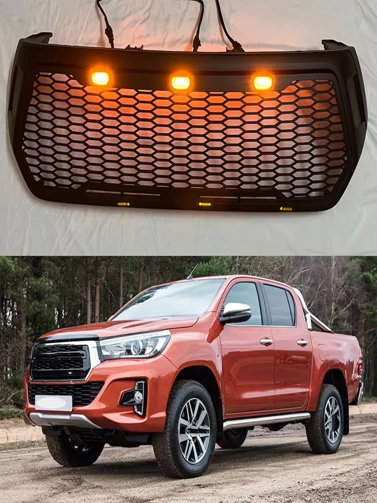 EXTERIOR AUTO ACCESSORIES MODIFIED GRILLS GRILLE FIT FOR HILUX ROCCO PICKUP CAR GRILL FRONT MASK BUMPER TRIMS COVER 2018-2019