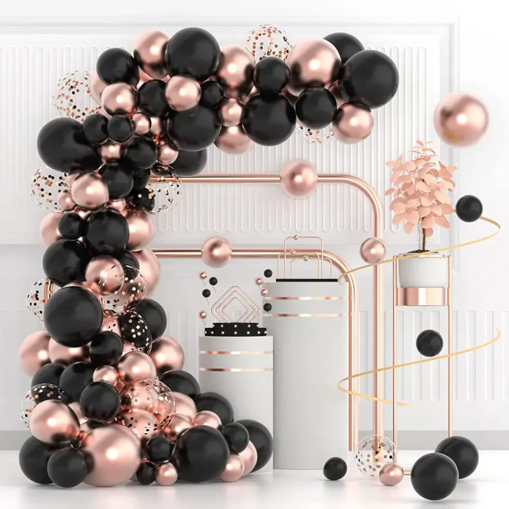 

100Pcs Black Metallic Rose Gold Confetti Latex Balloons Party Balloons Decorations Balloon Garland Arch Kit