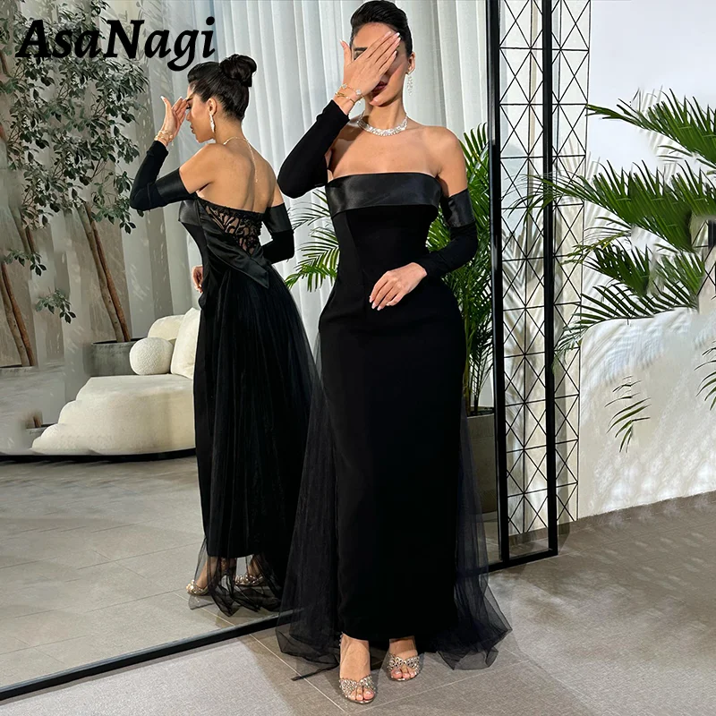 

AsaNagi Sexy Mermaid Prom Dress Women's Strapless Lace Sequin Party Evening Gown Ankle Length Black 2024 Special Occasion Gowns