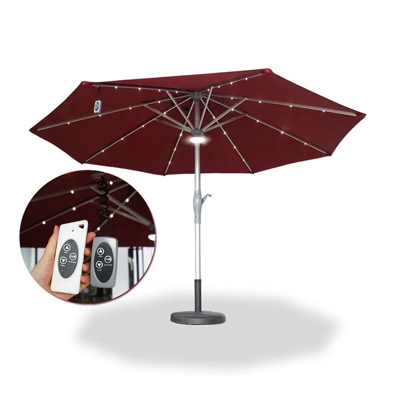 Custom Logo Remote Solar Automatic Open Center Pillar Patio Umbrella Out Door Square Roma Umbrella