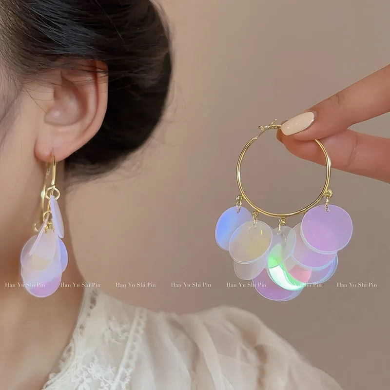 French Bohemian Fritillary Tassel Earrings Fashion Niche Design Temperament Vacation Wind Disc Geometric Earrings