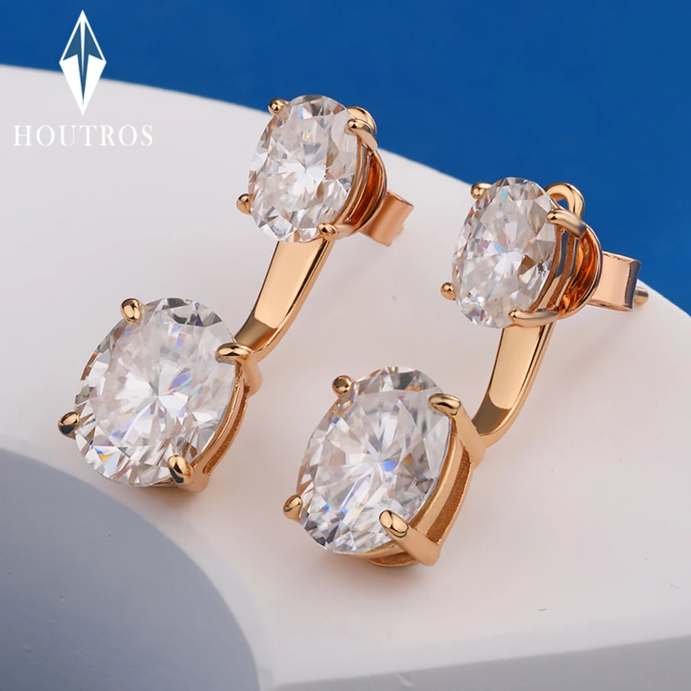 

6CTTW двойные овальные серьги-гвоздики из муассанита для женщин S925, серебро 18 К, позолоченные съемные серьги-каффы, ювелирные изделия