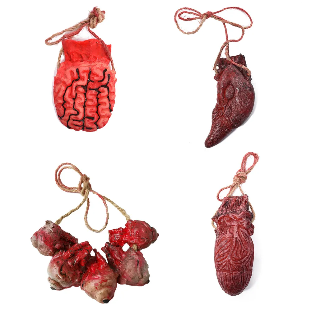 

4 pcs Severed Heart Liver Horror Props Bloody Hand Haunted Home House Party Decoration Scary Brain Eye Organ Decor for Halloween