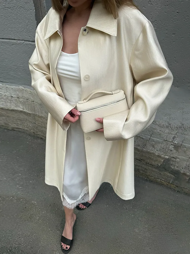 H-förmiger Satin-Trenchcoat mit Umlegekragen für Damen, Langarm, Einreihig, Modische High-Street-Damenjacke, Herbst 2026