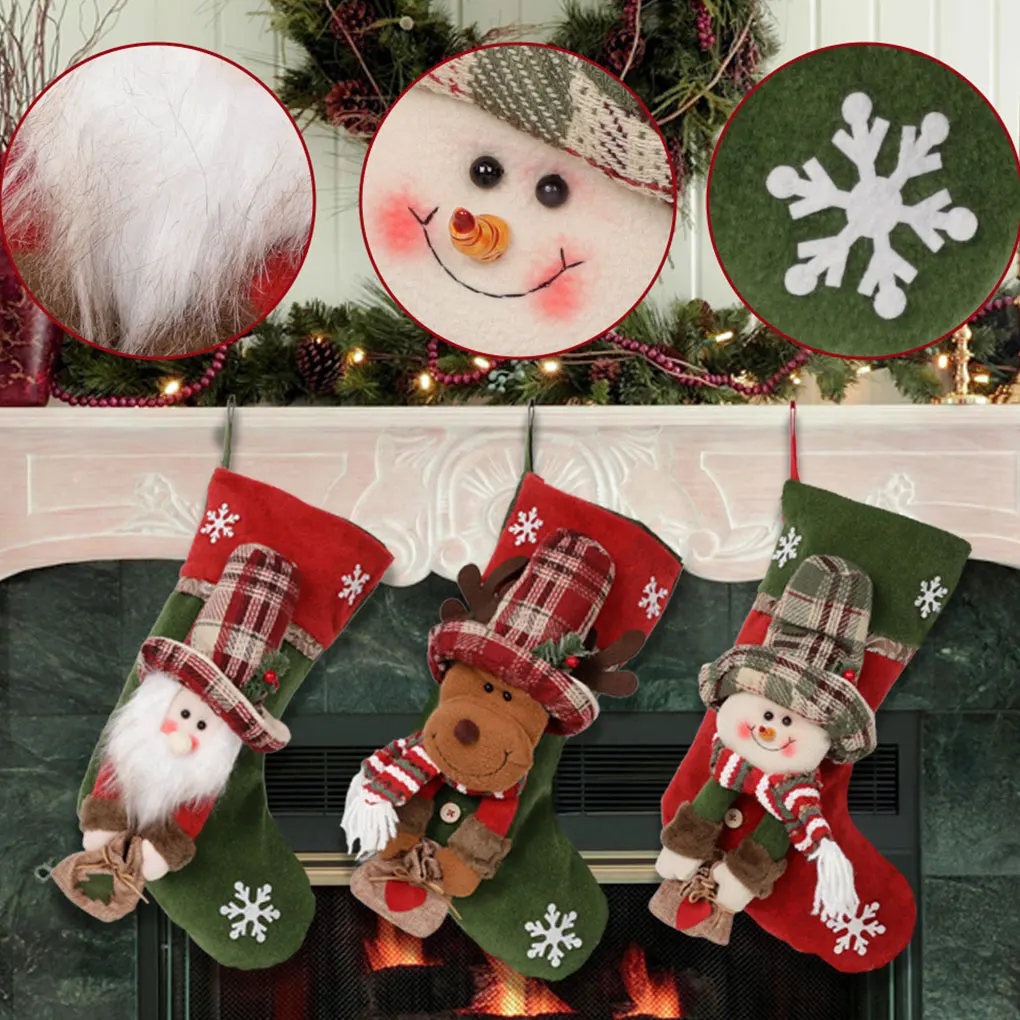 Christmas Stockings Durable And Sturdy Santa Reindeer Snowman Decorations Easy To Small Toys