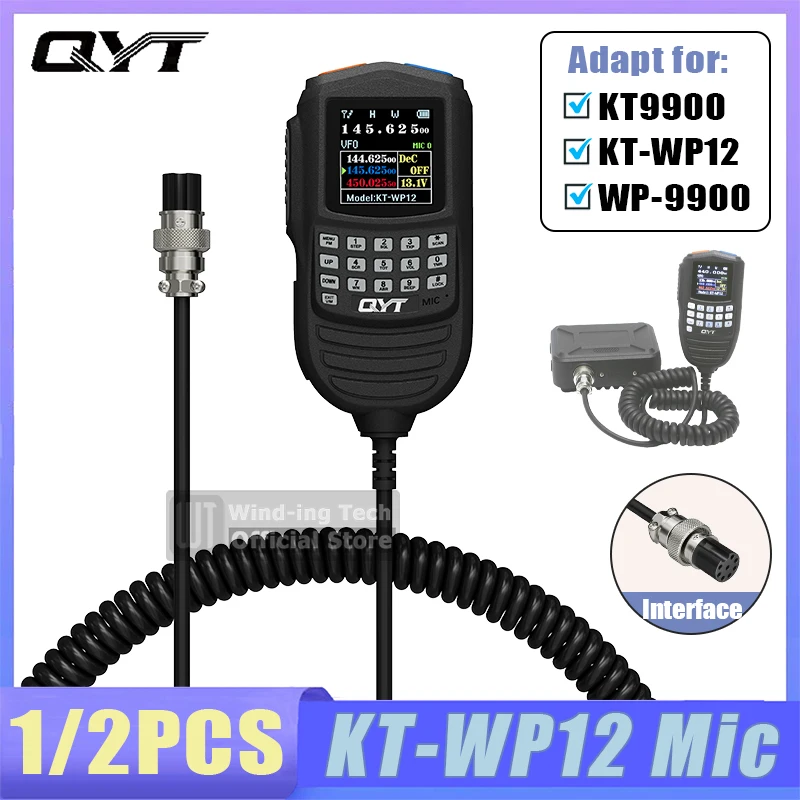 1/2PCS QYT KT-WP12 Microphone PTT Mic Speaker 1.6 Inch Screen Compatible With ANYSECU WP-9900 KT-9900 Two Way Radio Accessories