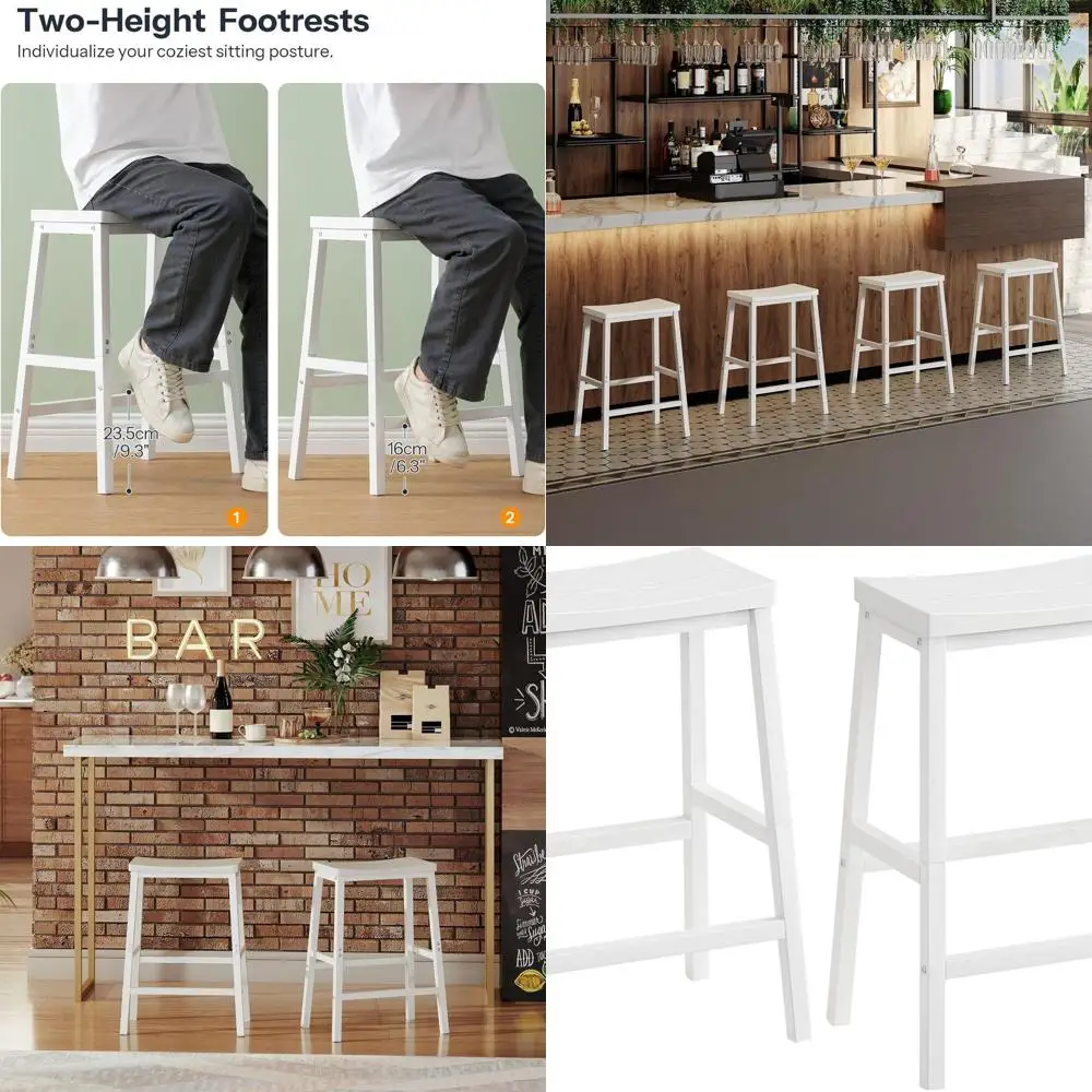 

Pair of 23.6 White Saddle Bar Stools with Footrests for Kitchen and Dining Area