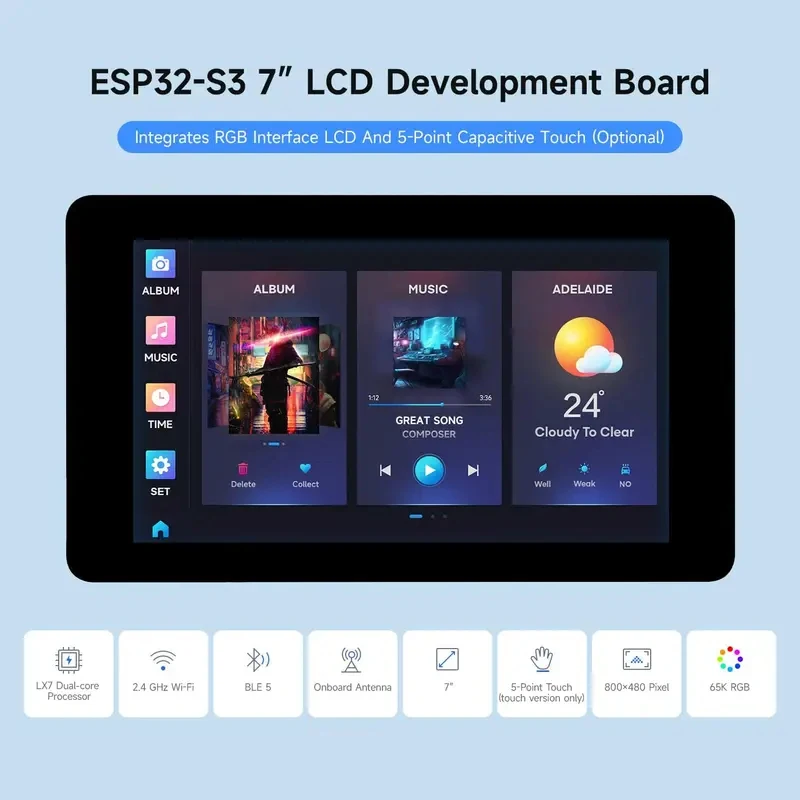 ESP32-S3 7inch Capacitive Display Development Board, ESP32 With Display, Options. 32-bit LX7 Dual-core