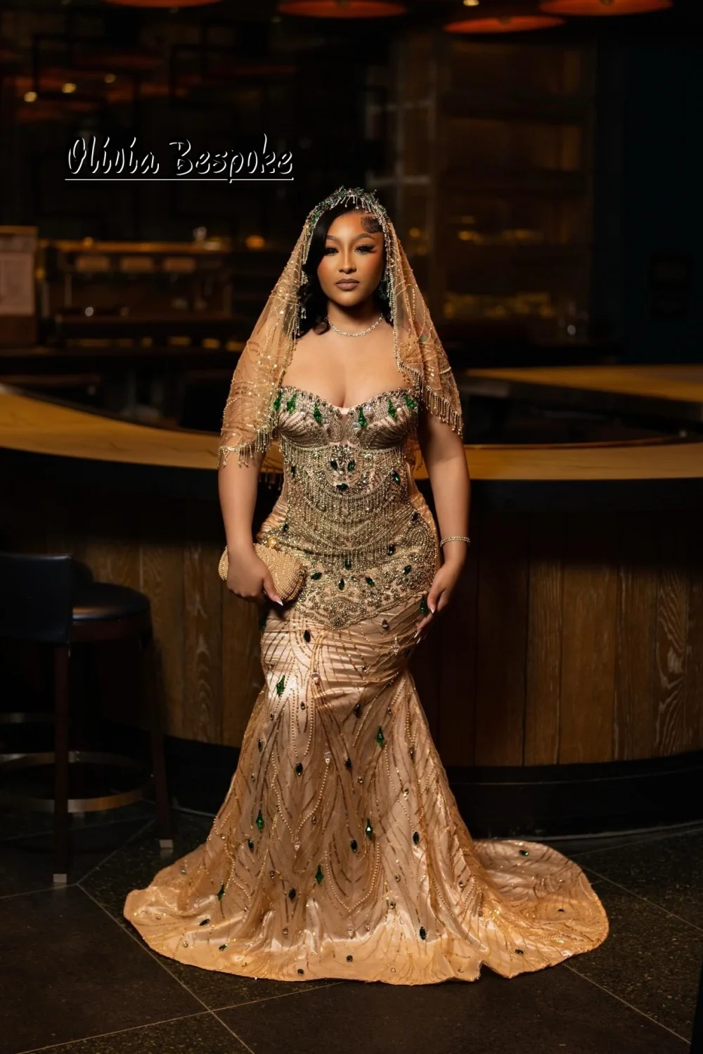 

Elegant Champagne Beaded Long Prom Evening Dress Aso Ebi Luxury Beads Crystals Mermaid Birthday Wedding Party Gown Customized