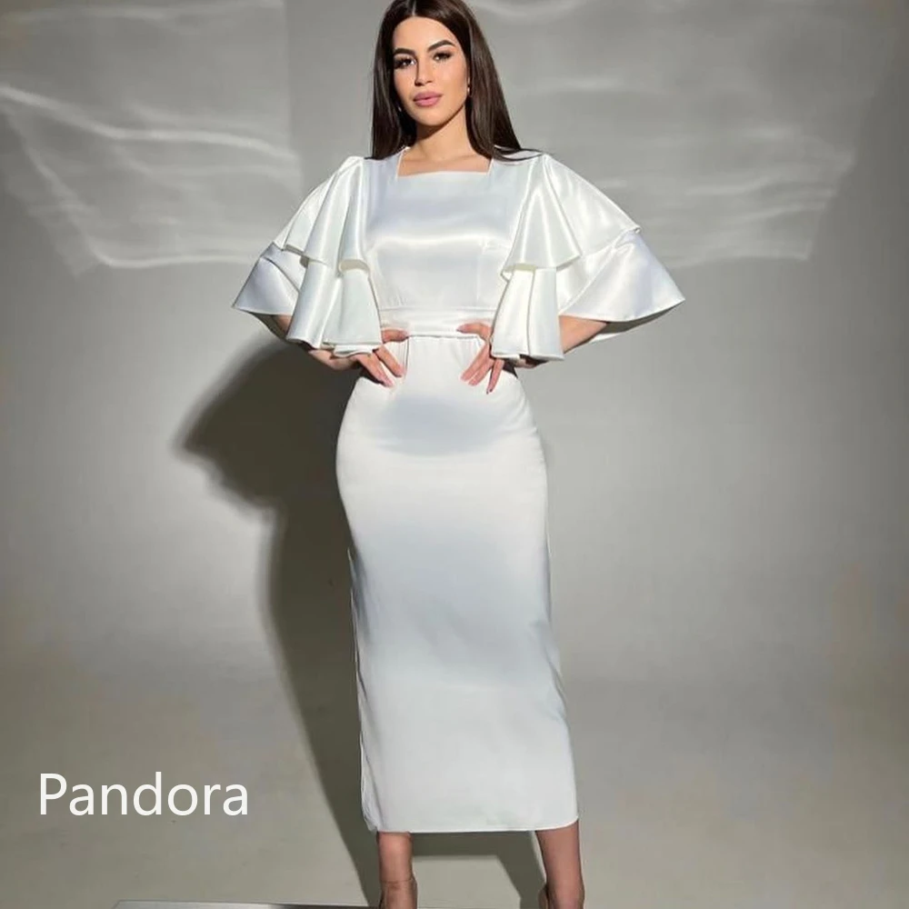 PANDORA ชุดพรอมคอเหลี่ยมสำหรับผู้หญิงแขนสั้นชุดออกงานกลางคืนยาวถึงข้อเท้าชุดเดรสงานเลี้ยงแต่งงาน Dress2024