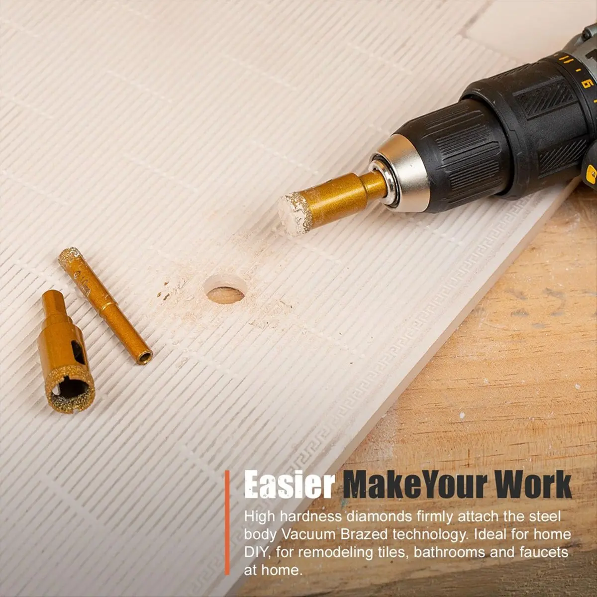 【Clearance Sale】 Hole Saw Kit, Dry/Wet Brazing Tile Core Drill Bits Sets, Brazed Hollow Tile Hole Saw Set (6-30mm) 8 PCS