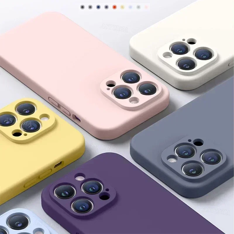 Funda de teléfono de silicona líquida Original para iPhone, 15, 14, 13, 11, 12 Pro, XS Max, XR, 7, 8 Plus, Color sólido, cubierta suave a prueba de