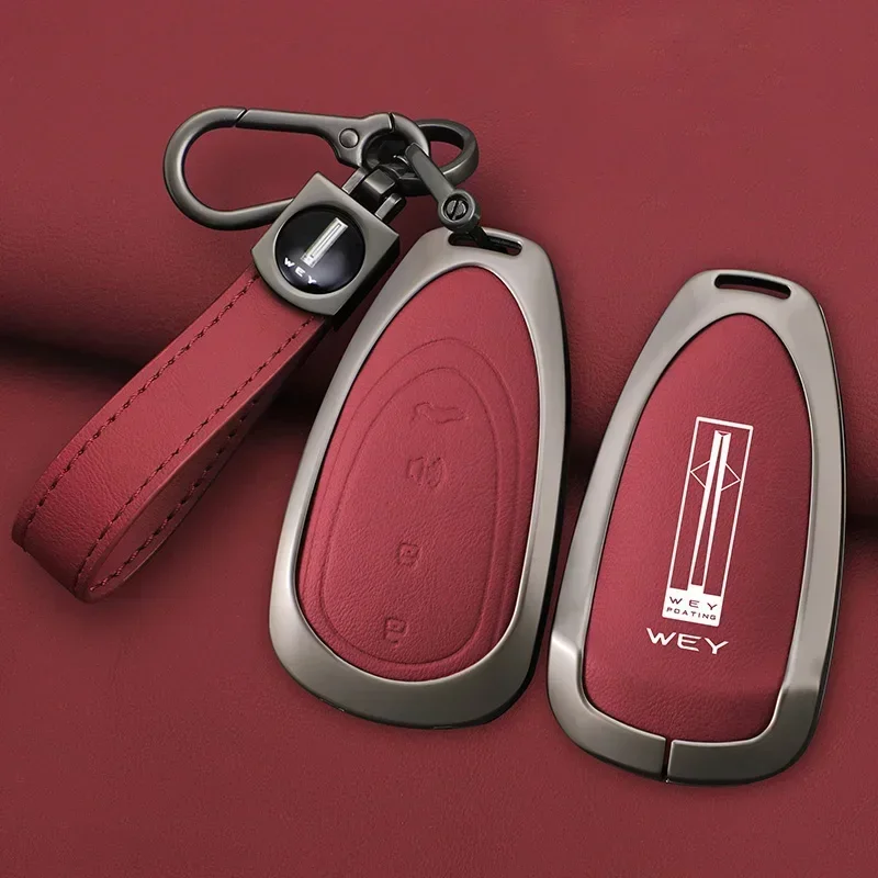 

New Zinc Alloy Leather Car Remote Key Case Cover Shell For Great Wall Wey LanShan DHT-PHEV New Energy Auto Keychain Accessories