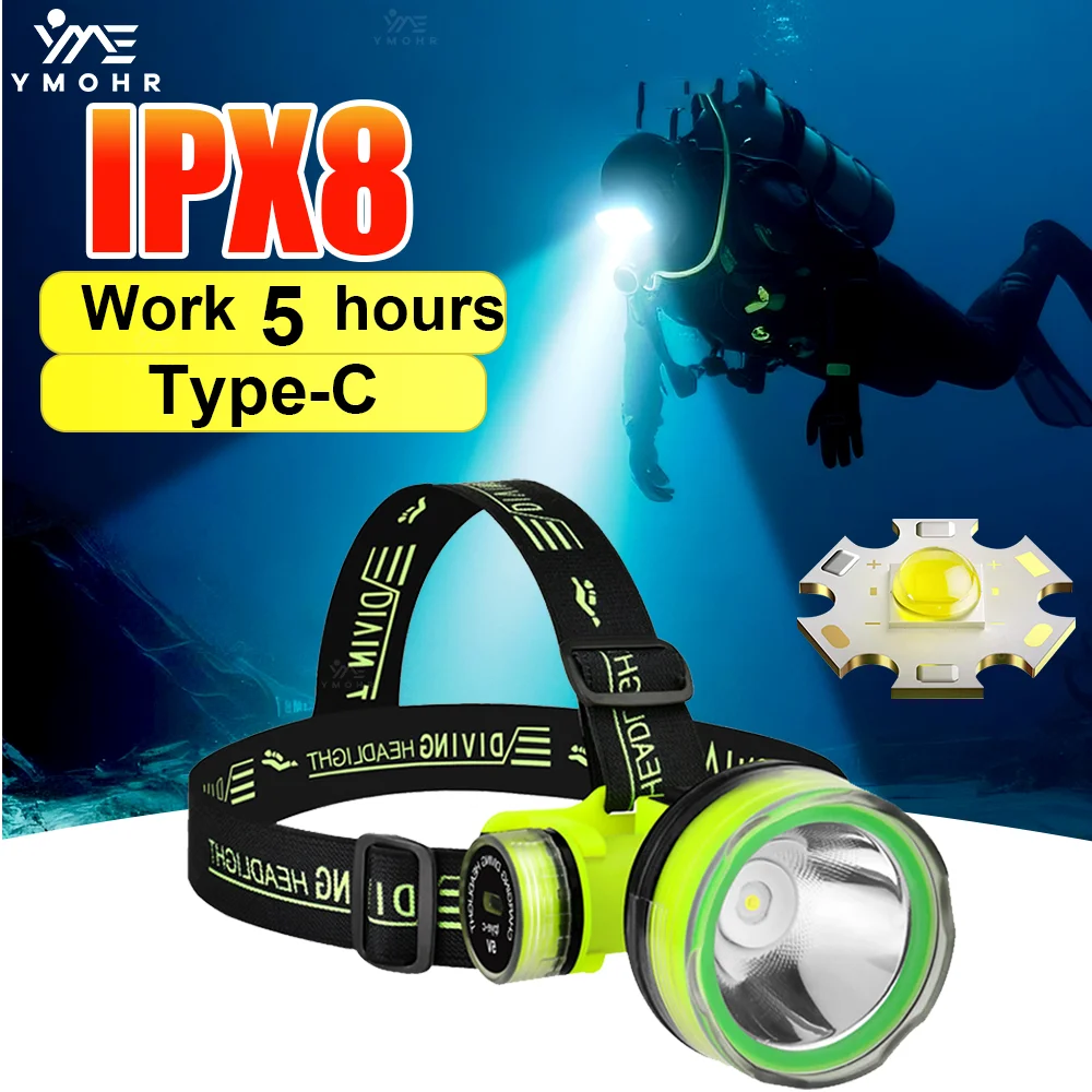 IP68 مقاوم للماء الغوص رئيس مصباح يدوي USB قابلة للشحن الغوص رئيس ضوء المبتدئين عدة ليلا الغوص كهف Freediving هدية #1