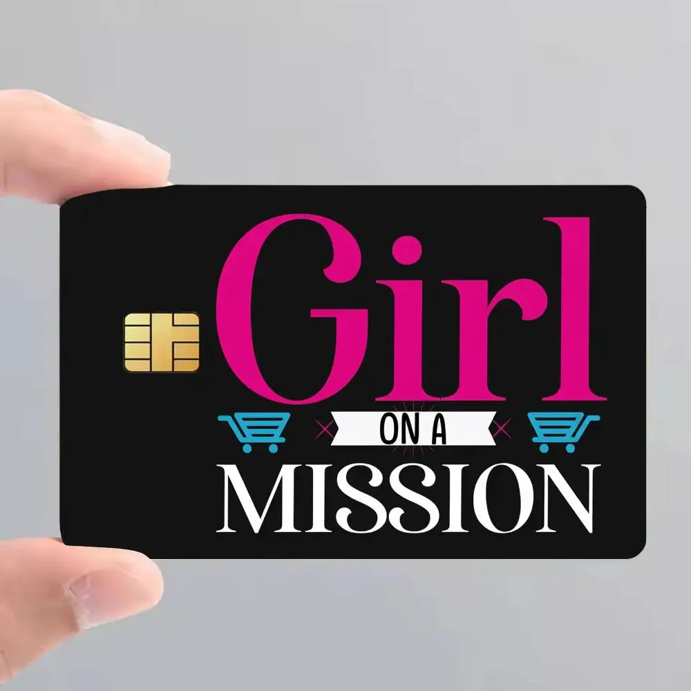 Girl On A Mission Film Skin Cover Credit Card Stickers 4PCS Debit Front Decoration Bank Bus Pass Waterproof