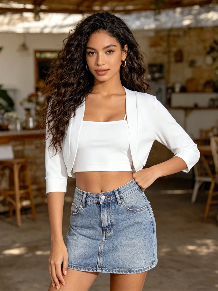 Women Cardigan Cropped Coat Solid Color Long Sleeve Short Jacket Crop Tops for Spring Fall Cover-ups Outerwear