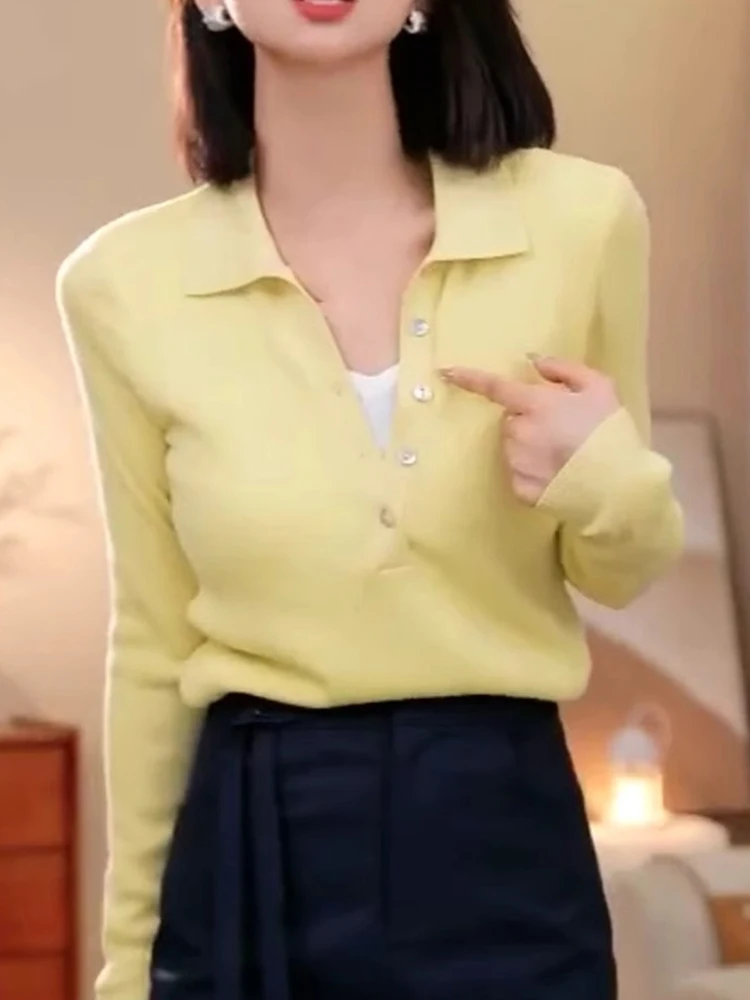 Décontracté Sle Long Sve tricoté pull femmes minceur couleur Blo Design printemps haut d'automne tenue décontracté coupe droite pe