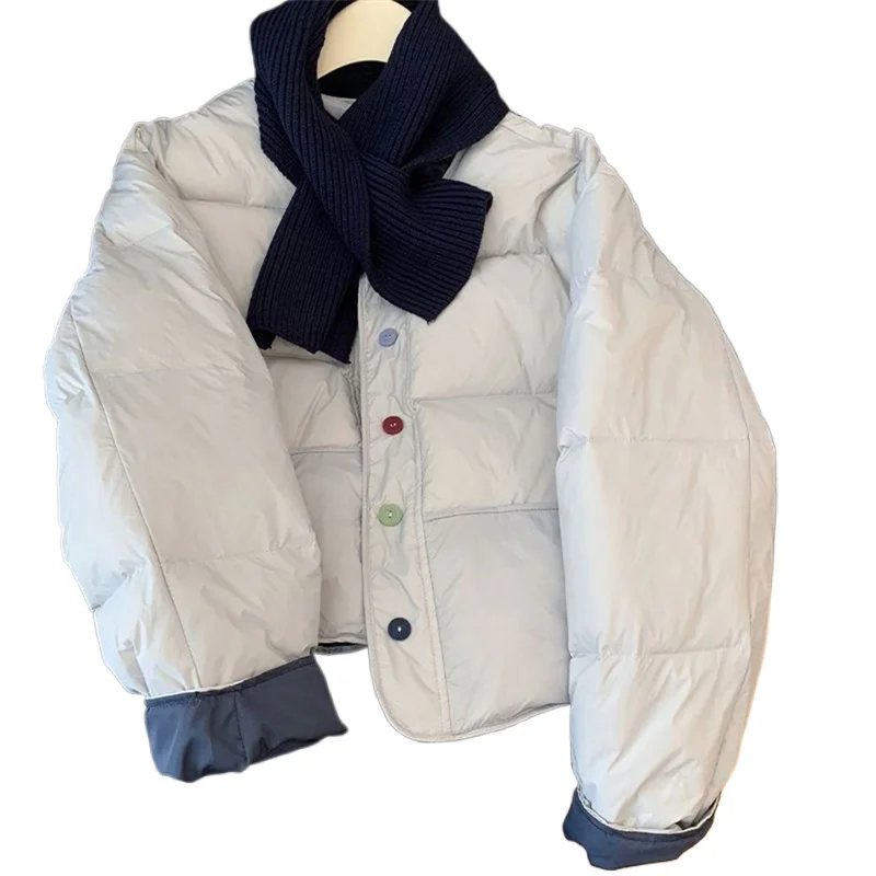 

Новый шарф, женская куртка на хлопковой подкладке, зима 2025, свободная контрастная верхняя одежда, короткое хлопковое пальто, модные однобортные пуховики