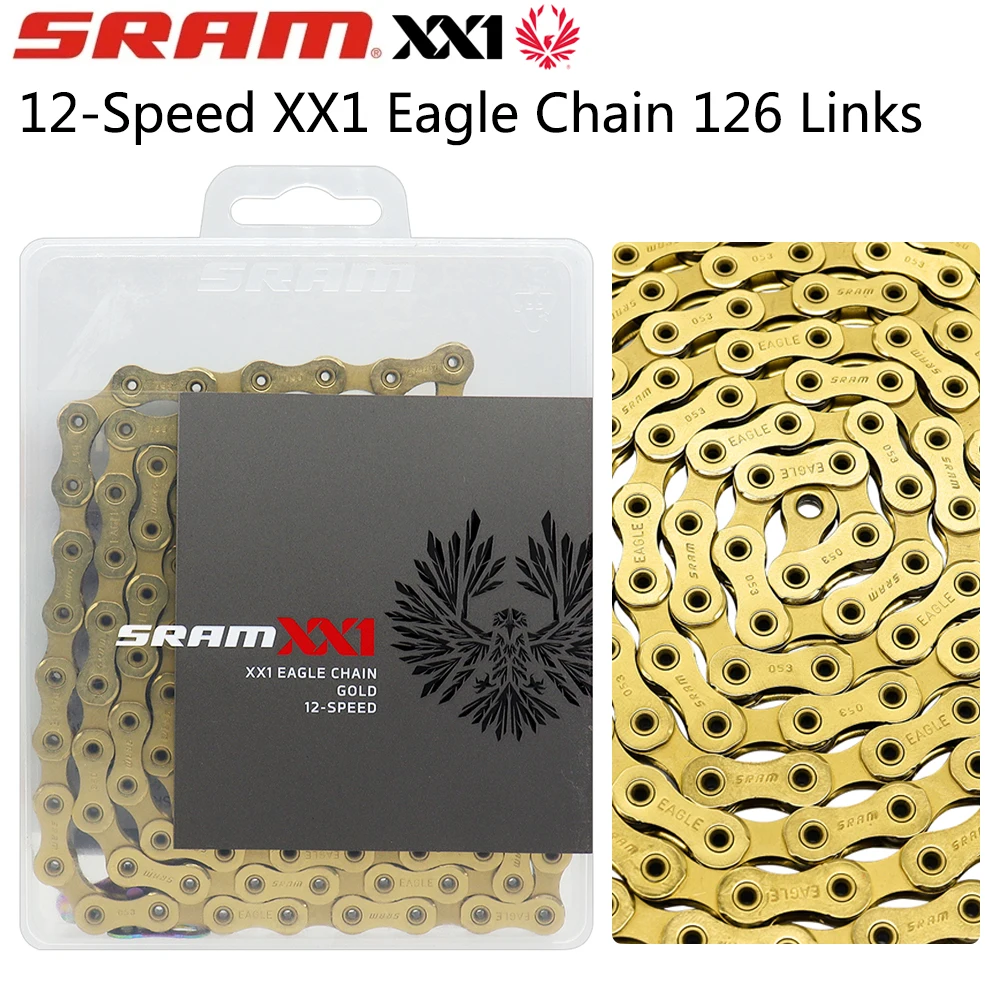 

Цепь велосипедная SRAM XX1 Eagle, 12 Скоростей, 126 звеньев, золотистая, велосипедная цепь для горного и дорожного велосипеда с полым штифтом, оригинальные запчасти для велосипеда