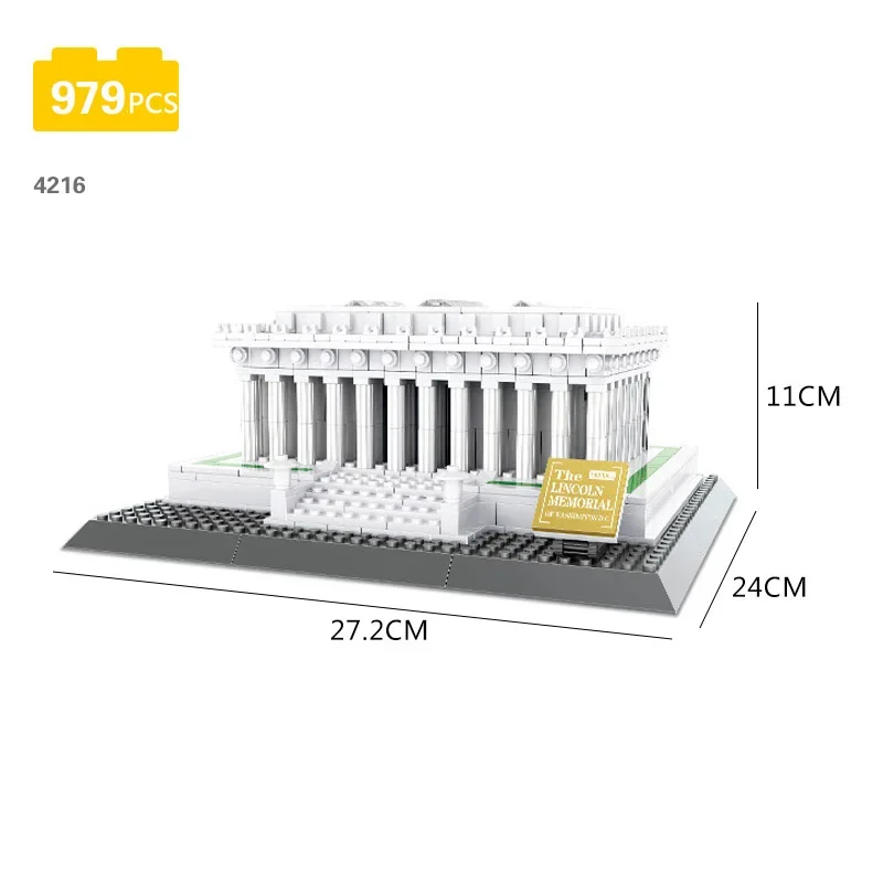 979 PCS Creative World landmark buildings US Lincoln Memorial Building Blocks Home Desktop Decoration Model Bricks Toy Kid Gift